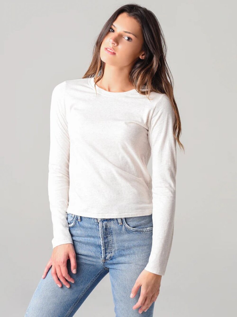Z Supply Modern Heather Jersey Long Sleeve Tee Shirt Fitted Cropped Size Large